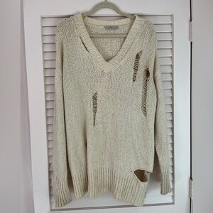 Zara Cream Distressed Sweater